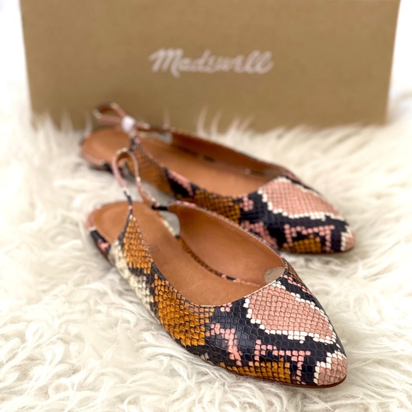 Madewell leather snake-skin slingback flat shoes - Picture 2 of 7